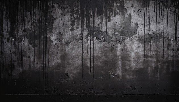 Close-up of a dark concrete wall featuring streaks, stains, and water marks, creating a dramatic, high-contrast texture with a moody, industrial aesthetic perfect for artistic and design projects.