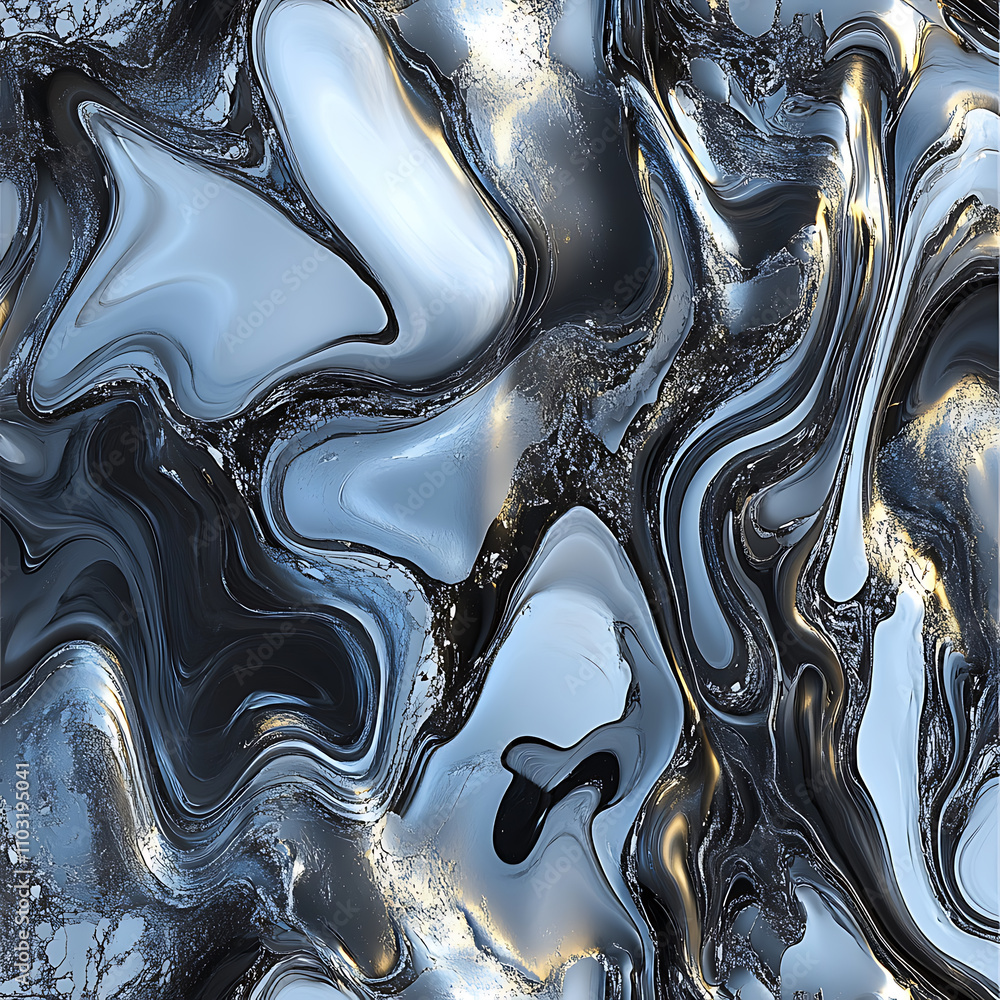 Poster stunning photorealistic marble texture featuring silver and black swirls, creating dynamic and elega