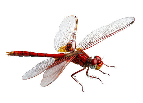 A red dragonfly isolated on a transparent background