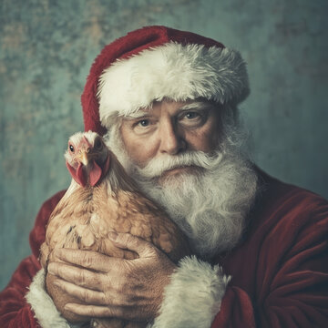 Portrait of Santa Claus and Christmas chicken 