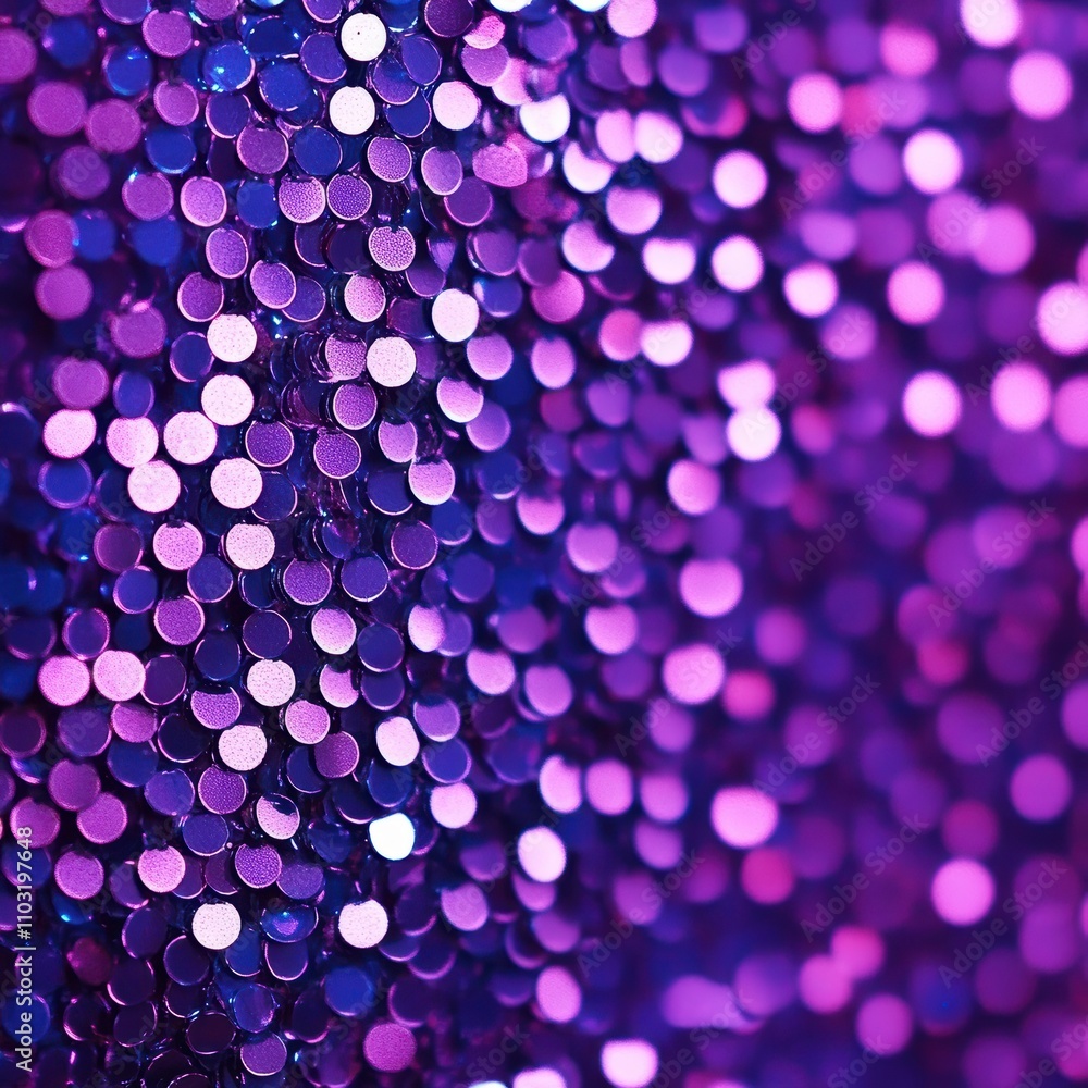 Poster close-up of shimmering purple sequins creating a dazzling effect.