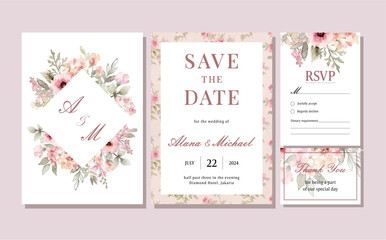 a wedding invitation with pink floral details