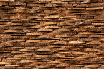 Coconut shell mosaic pattern background. Natural material design in tropical style. Finishing detail from nature