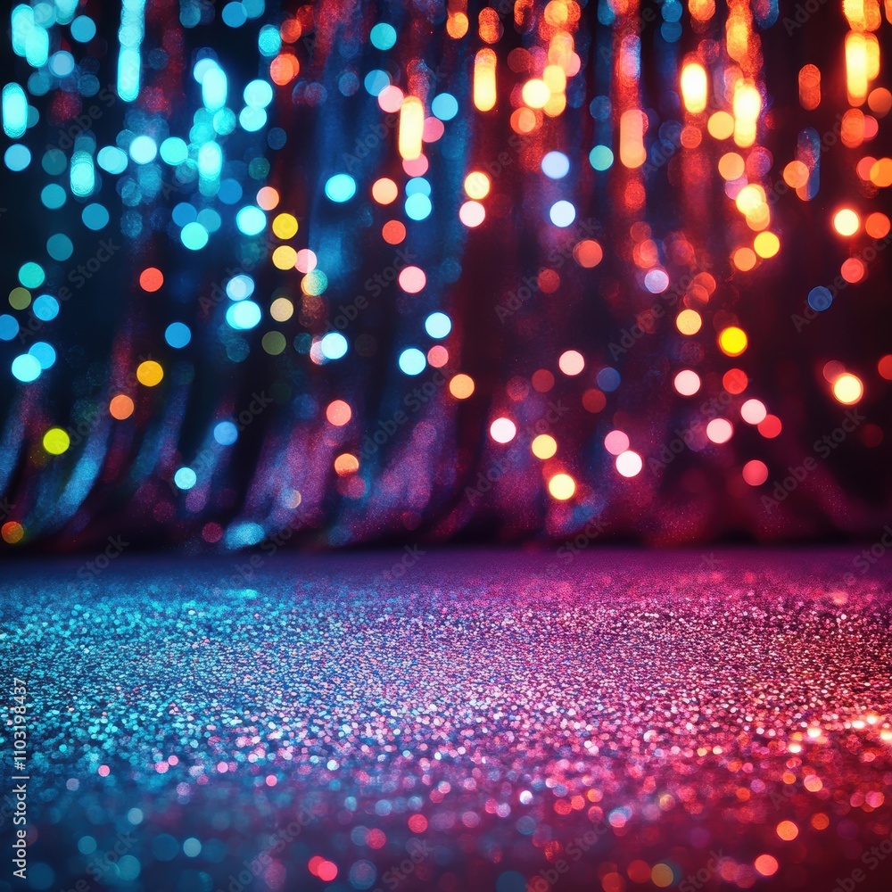 Poster vibrant bokeh lights creating a festive and colorful background atmosphere.