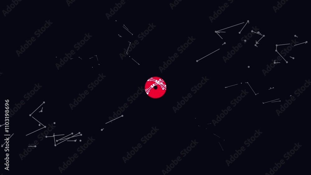 Poster abstract digital red circle on dark background with minimalistic design elements