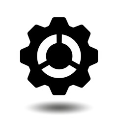Black gear icon. Machine sprocket gear icon. Flat design. Vector cogwheel sign symbol on a white background.