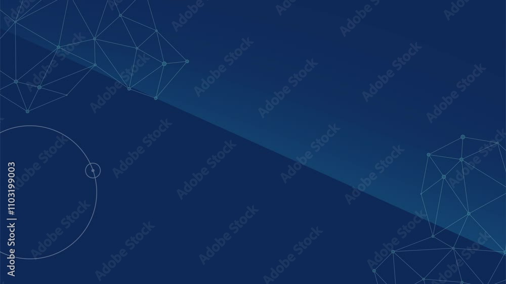 Poster abstract geometric shapes on blue background with network lines and patterns