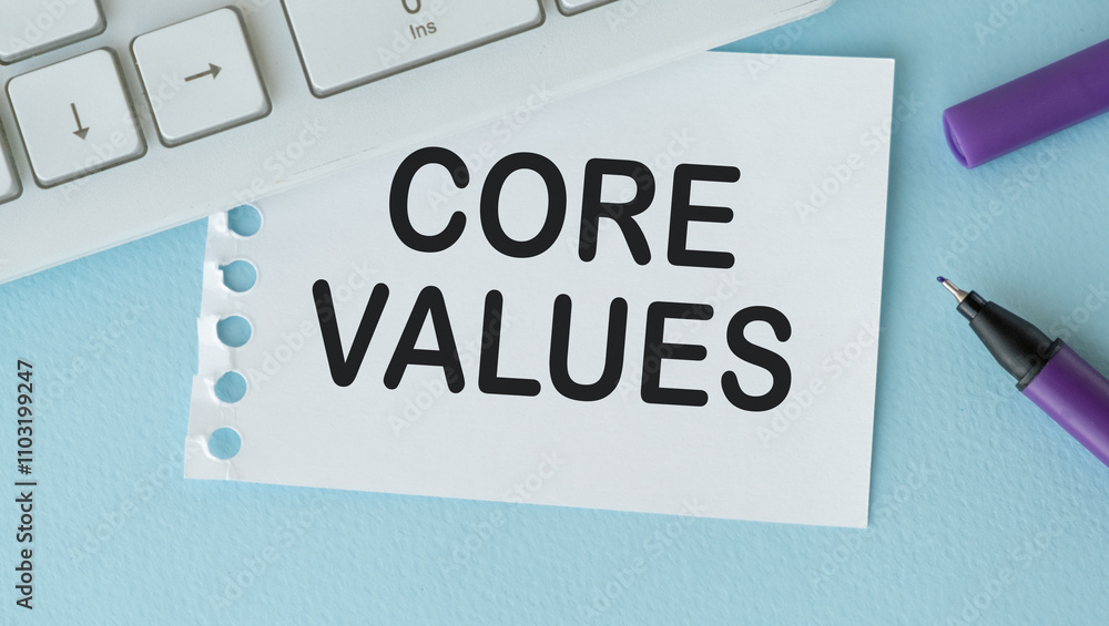 Poster core values text concept write on paper notebook