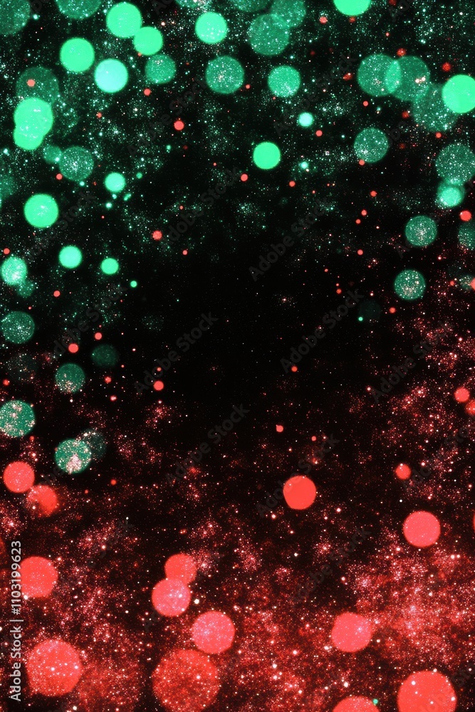 Poster colorful abstract background with red and green bokeh lights for festive occasions.
