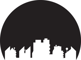 Silhouette Downtown Cityscape Skyline in Circle Illustration
