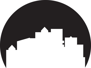 Silhouette City Skyscraper in Circle Illustration
