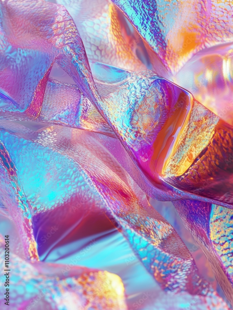 Poster colorful abstract pattern with vibrant iridescent waves and textures.