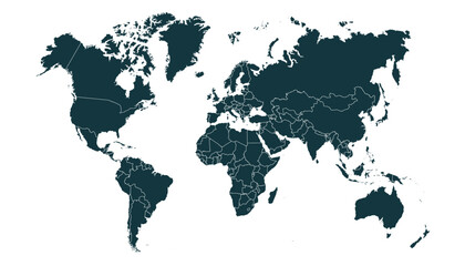 World map. Black modern vector map. Silhouette map.