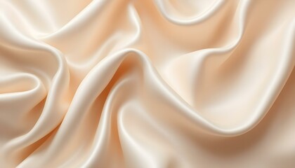 Obraz premium Soft pastel beige cream color, shiny satin silk swirl wave background banner. Abstract fabric material, backdrop texture for product display. Beige satin silk swirl background, soft pastel background