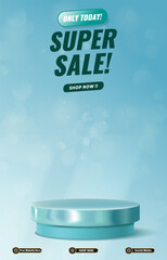 super sale discount portait template banner with blank space 3d podium for social media post product sale with abstract gradient blue background design59