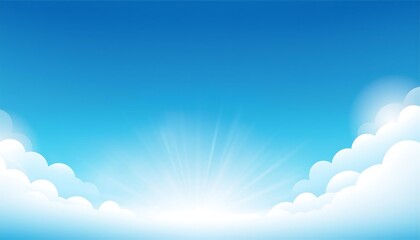 The beautiful sky with fluffy white clouds, bathed in sunlight, creates a stunning natural landscape