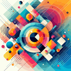 Dynamic abstract composition featuring circular forms and vibrant colors