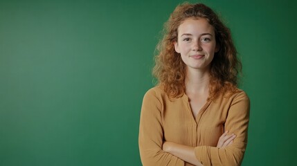 Fototapeta premium A blended learning teacher balancing traditional and digital methods, with a green screen background for flexibility