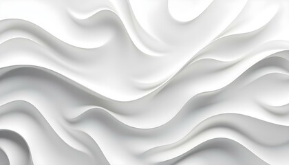Seamless subtle white glossy soft waves background texture overlay. Abstract wavy embossed marble displacement, height map. Panoramic banner wallpaper. 3D rendering.