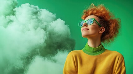 A cloud engineer optimizing infrastructure, with a bold green background symbolizing scalability