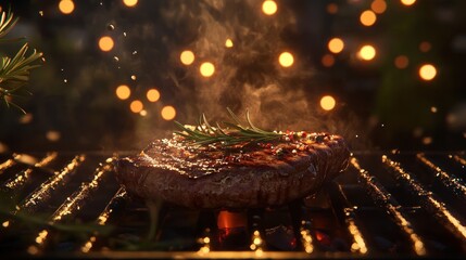Obraz premium Sizzling Steak on the Grill: A Culinary Delight