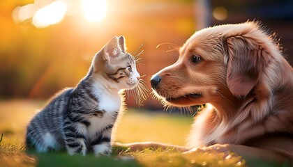 A playful golden retriever puppy frolics on the grass, showcasing its adorable canine charm
