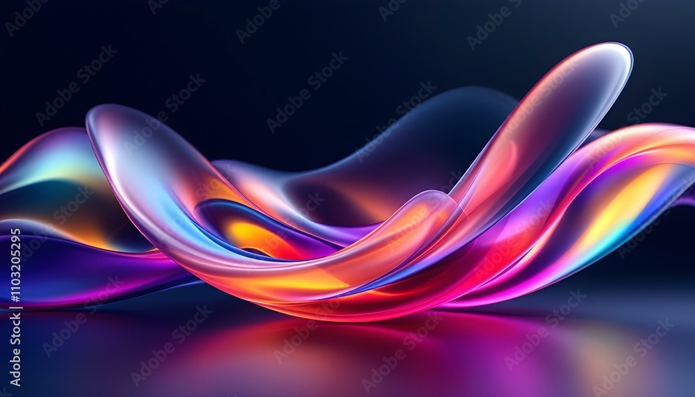 Poster round deformed cylinders. detailed reflections and refractions. 3d render background with abstract g