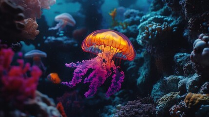 Fototapeta premium Jellyfish and Fish in Aquarium