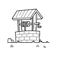 Old water well hand drawn suitable for coloring page and multipurpose