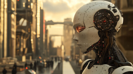 Fototapeta premium AI or artificial intelligence with the computer brain as a neural network. Programming and Deep machine learning of neural network. Robot Head with cybernetically mind. Abstract Interface elements.