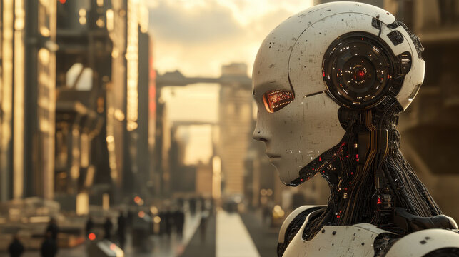 AI or artificial intelligence with the computer brain as a neural network. Programming and Deep machine learning of neural network. Robot Head with cybernetically mind. Abstract Interface elements.