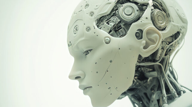 AI or artificial intelligence with the computer brain as a neural network. Programming and Deep machine learning of neural network. Robot Head with cybernetically mind. Abstract Interface elements.