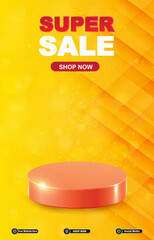 super sale discount portait template banner with blank space 3d podium for social media post product sale with abstract gradient orange background design22