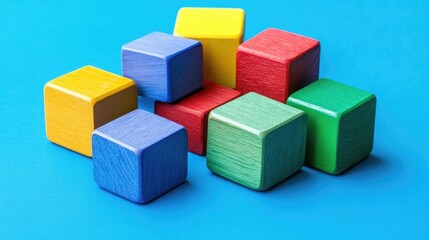 Obraz premium Wooden Blocks on Blue Surface