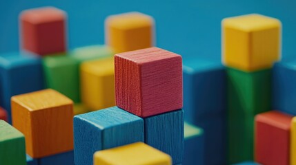 Obraz premium Wooden Building Blocks Close Up