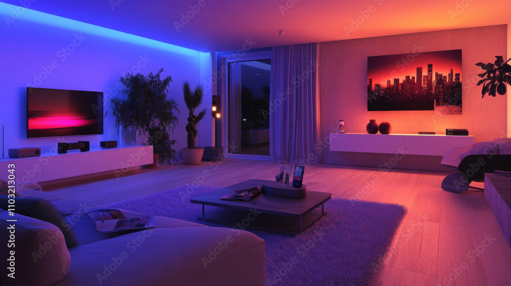 Poster smart home abstract concept. intelligence system power button on screen mobile phone. smartphone con