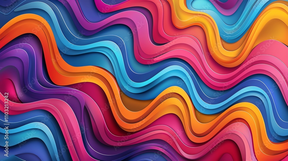 Poster abstract background of wavy, overlapping lines in vibrant colors.