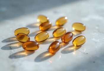 Amber Capsules on Marble Surface