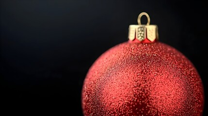 Glimmering Red Christmas Ornament on Black Background