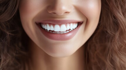 Obraz premium Close-up of a smiling person showcasing bright, healthy teeth and radiant skin.