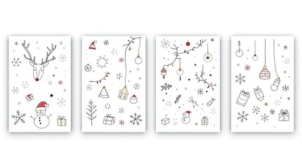 Various Christmas, New Year card and banner collection: Santa Claus, Christmas tree, snowman, reindeer, ornament, snowflake, snow covered village, xmas elements and decorations and many more.