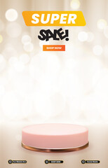 super sale discount portait template banner with blank space 3d podium for social media post product sale with abstract gradient white background design 8