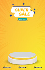 super sale discount portait template banner with blank space 3d podium for social media post product sale with abstract gradient yellow background design 23
