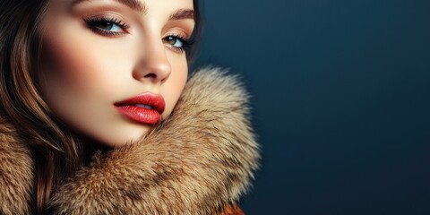 Elegant Fashion Model Portrait with Fur Collar