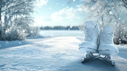 Ice Skates on a Snowy Pathway: A dynamic winter banner digital