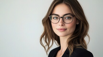 Fototapeta premium Young Woman with Glasses Posing Against a Neutral Background