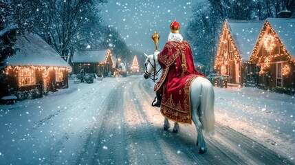 Saint Nicholas in a traditional red bishop outfit, complete digital