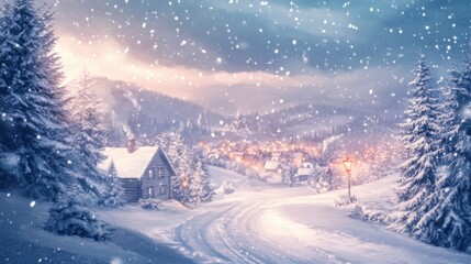 Watercolor illustration of a quiet winter landscape with digital