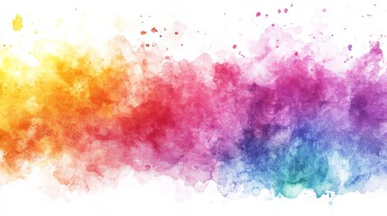 Fototapeta premium Rainbow watercolor banner background with vibrant gradient colors and creative paint splashes on white canvas abstract artistic design featuring fluid stains and dynamic spray effects