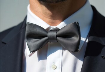 Dark Gray Bow Tie on White Shirt